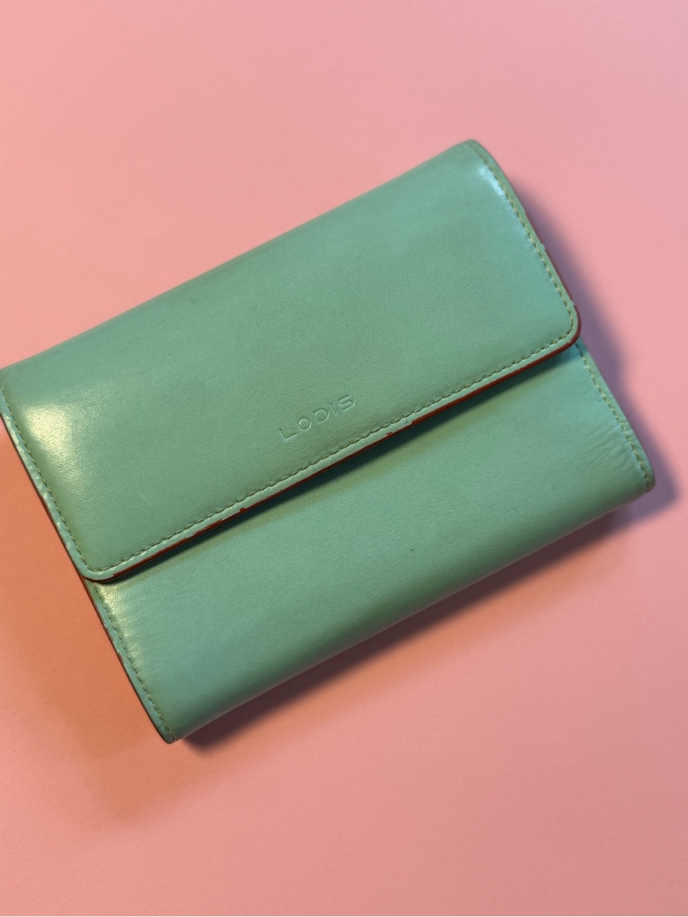 Lodis Mint Green/Coral Leather Compact Wallet